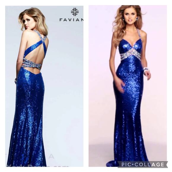 FAVIANA 7507 Royal Blue Sequenced sexy open back prom dress size 4 - Picture 1 of 15